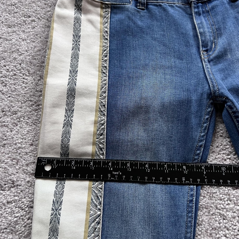 Free People Danica Boho Stripe Flare Jeans Womens 27 Blue Mid Rise‎ Raw Hem - Picture 16 of 16
